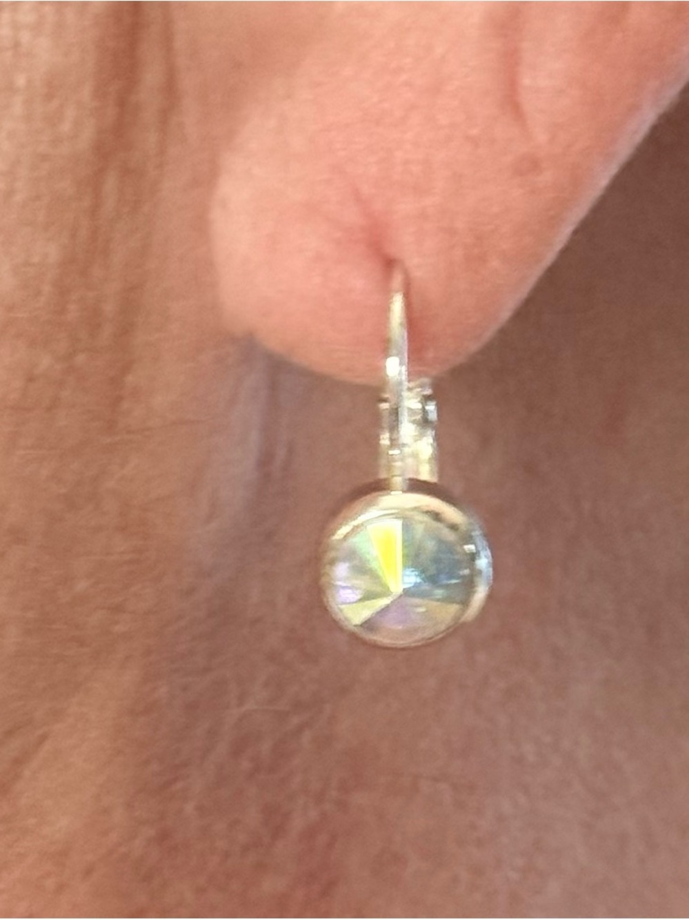 Iridescent Crystal Drop Earrings with Leverback - Silver Tone